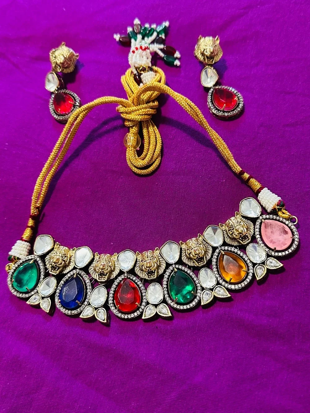 Multicolor Kundan and Moissanite Stone Teardrop Sabyasachi-brand-inspired set